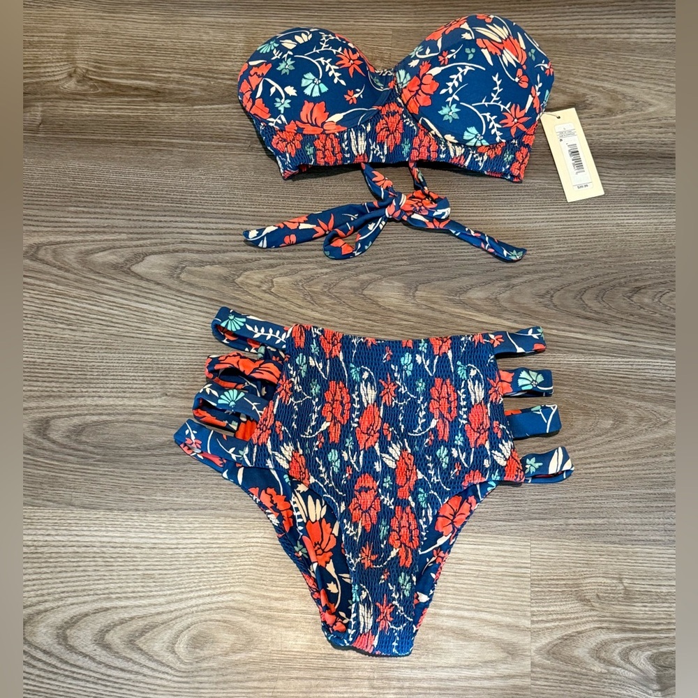 Tori Praver Swimwear Blue and Red Floral Bikini